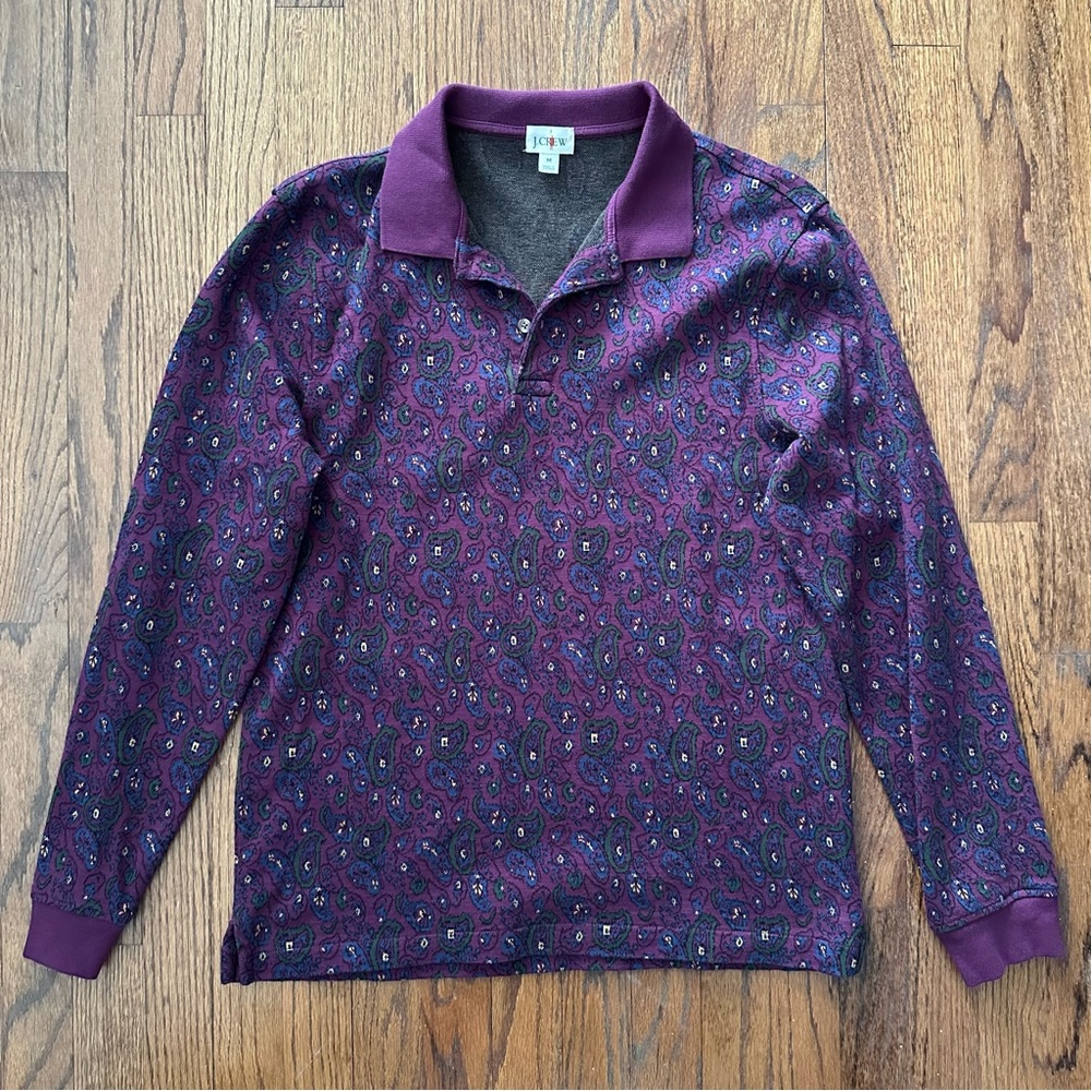 J.Crew Paisley Long Sleeve Polo Shirt Size M